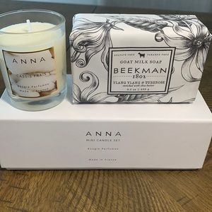 Set! NWOT never used ANNA mini cassis frais candle and Beekman Ylang bar soap